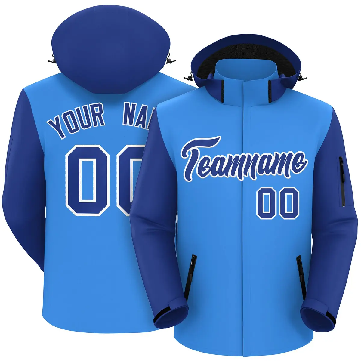 Powder Blue Royal-White Raglan Sleeve Waterproof Jacket