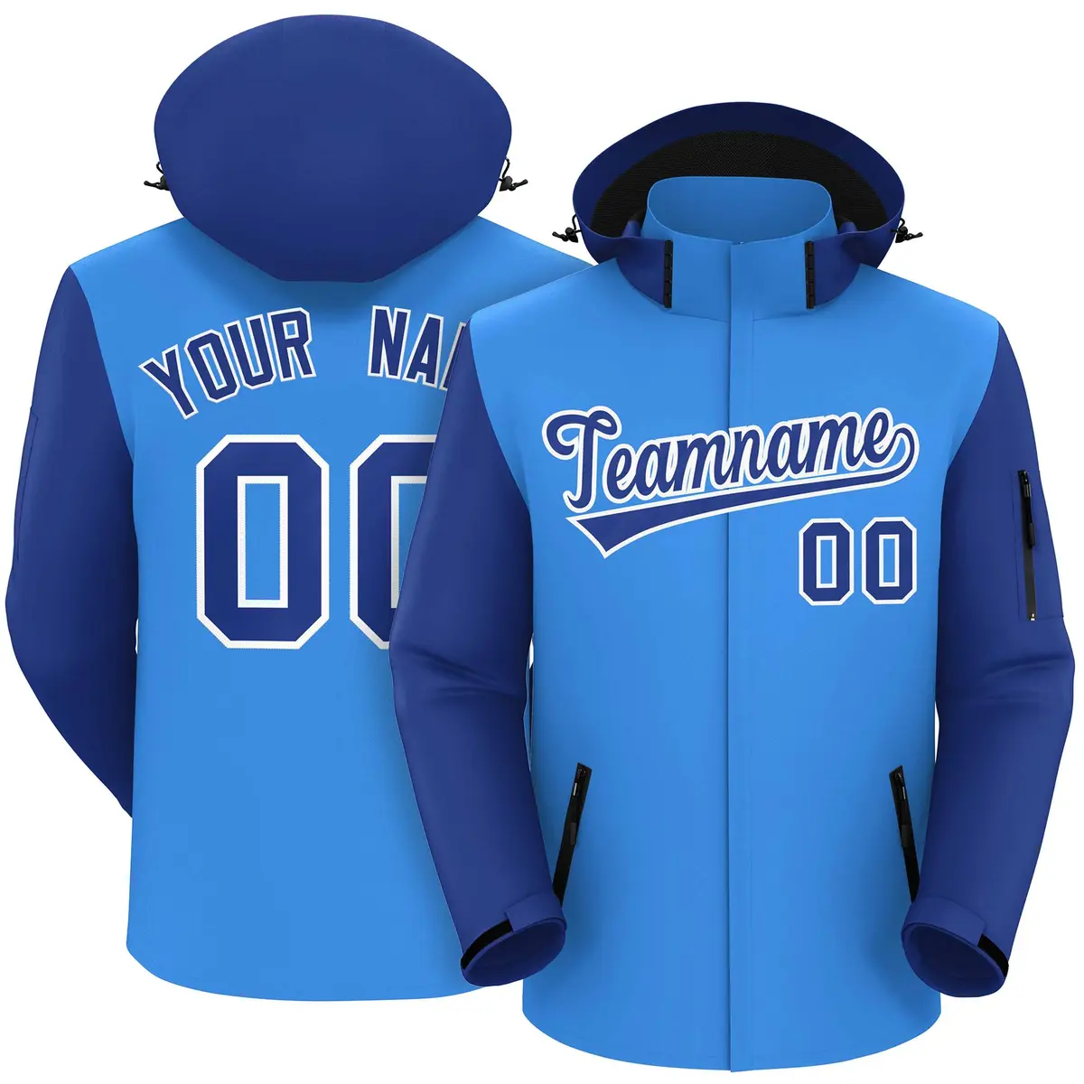 Powder Blue Royal-White Raglan Sleeve Waterproof Jacket