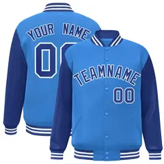 Powder Blue Royal-White Raglan Varsity Full-Snap Letterman Jacket