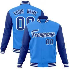 Powder Blue Royal-White Raglan Varsity Full-Snap Letterman Jacket 1