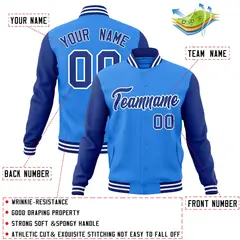 Powder Blue Royal-White Raglan Varsity Full-Snap Letterman Jacket 4