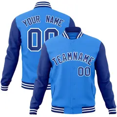 Powder Blue Royal-White Raglan Varsity Full-Snap Letterman Jacket 1