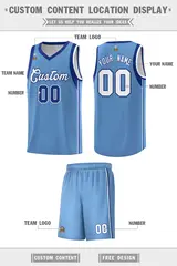 Powder Blue Royal-White Sleeve Color Block Basketball Jersey 2