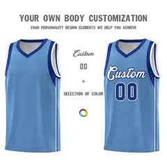 Powder Blue Royal-White Sleeve Color Block Basketball Jersey 3