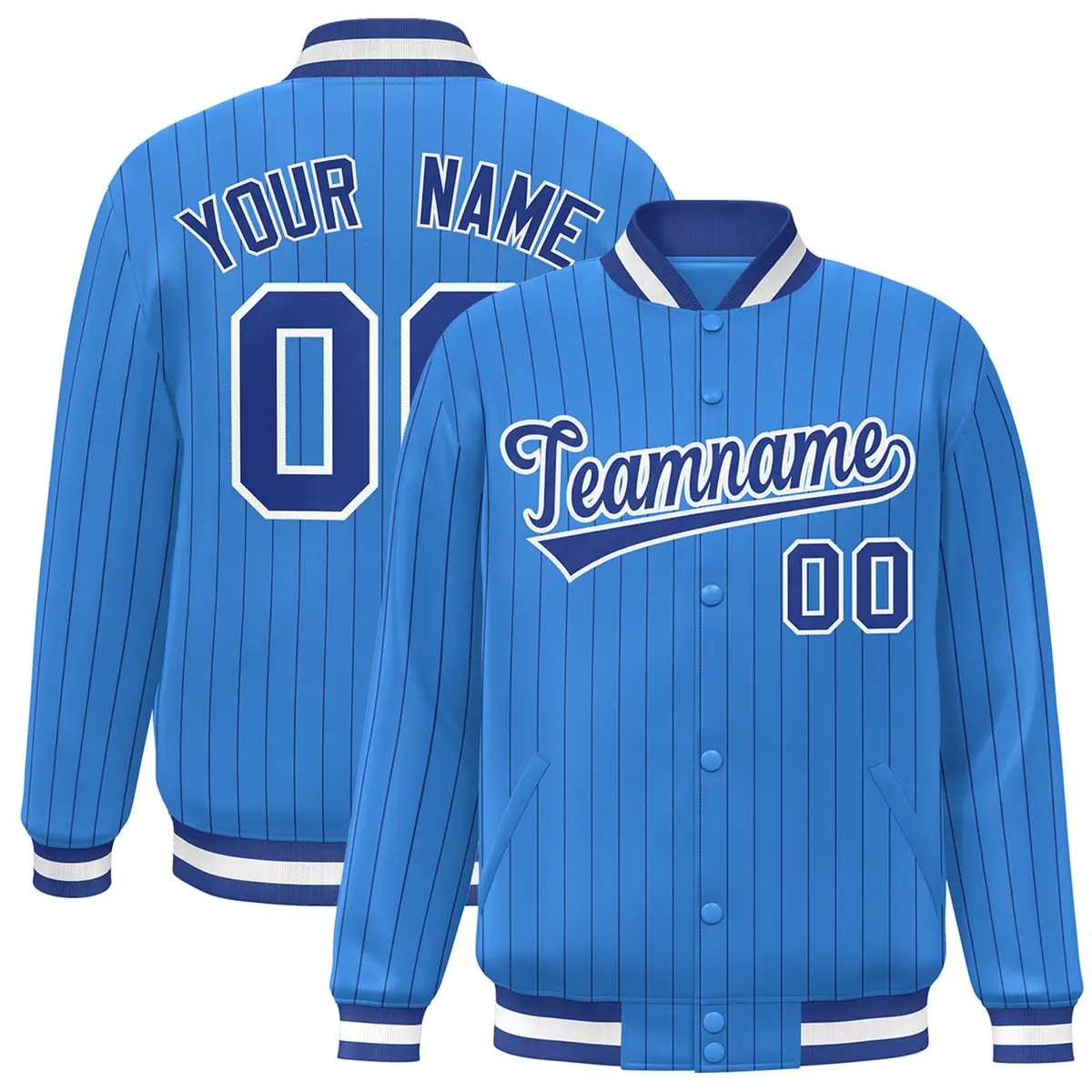 Powder Blue Royal-White Stripe Letterman Bomber Varsity Jacket