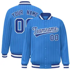 Powder Blue Royal-White Stripe Letterman Bomber Varsity Jacket