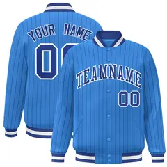 Powder Blue Royal-White Stripe Letterman Bomber Varsity Jacket