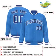 Powder Blue Royal-White Stripe Letterman Bomber Varsity Jacket 2