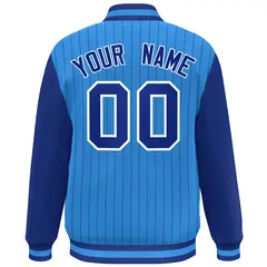 Powder Blue Royal-White Stripe Varsity Bomber Jacket with Raglan Sleeves 4