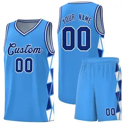Powder Blue Royal-White Triangle Splicing Basketball Jersey 1