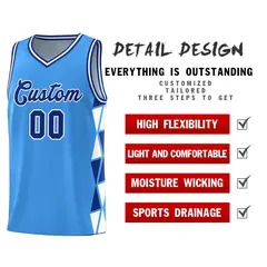 Powder Blue Royal-White Triangle Splicing Basketball Jersey 4