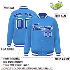 Powder Blue Royal-White Varsity Full-Snap Letterman Jacket 2