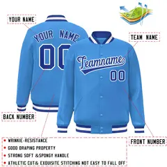 Powder Blue Royal-White Varsity Full-Snap Letterman Jacket 2