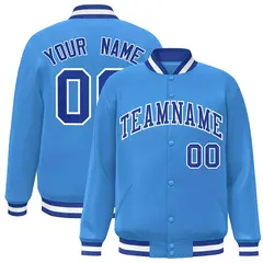 Powder Blue Royal-White Varsity Full-Snap Letterman Jacket 1