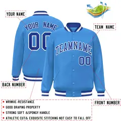 Powder Blue Royal-White Varsity Full-Snap Letterman Jacket 2