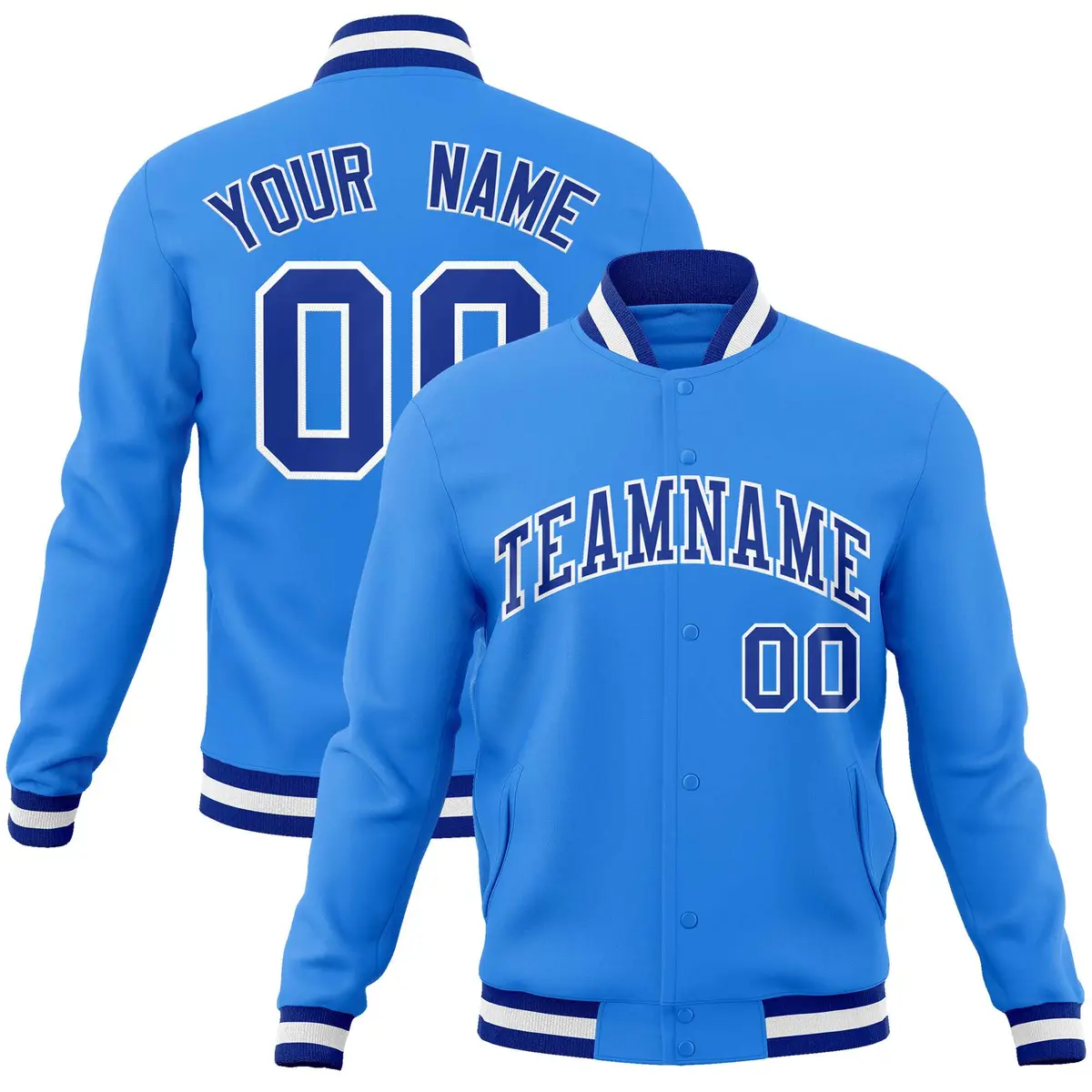Powder Blue Royal-White Varsity Full-Snap Letterman Jacket