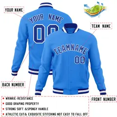 Powder Blue Royal-White Varsity Full-Snap Letterman Jacket 4