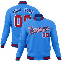 Powder Blue Royal-White Varsity Full-Snap Letterman Jacket