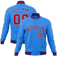Powder Blue Royal-White Varsity Full-Snap Letterman Jacket