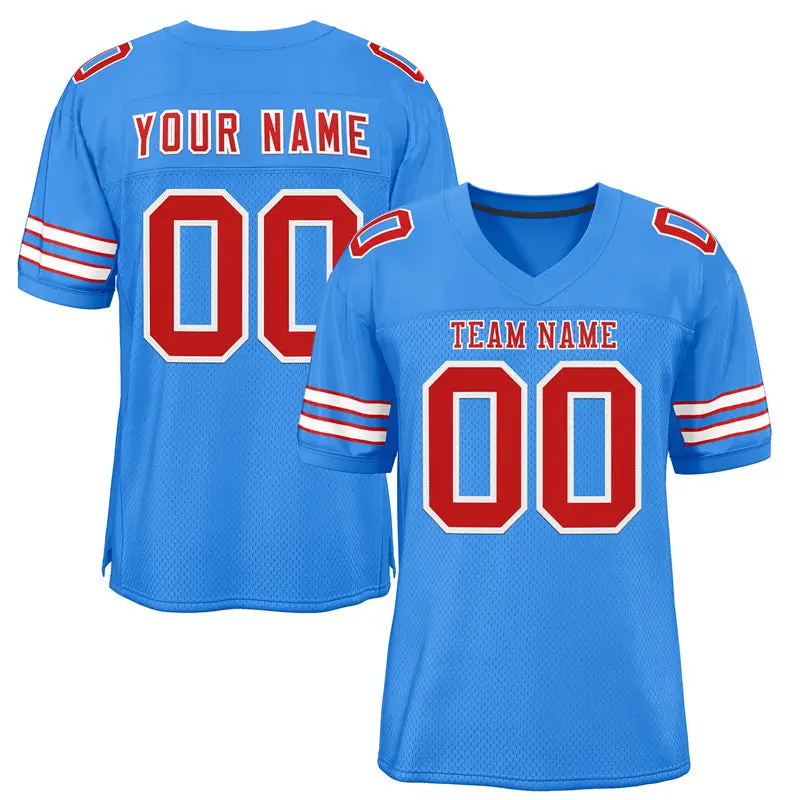 Powder Blue Scarlet-White Classic Style Mesh Football Jersey
