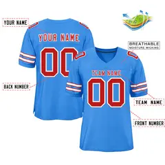 Powder Blue Scarlet-White Classic Style Mesh Football Jersey 2