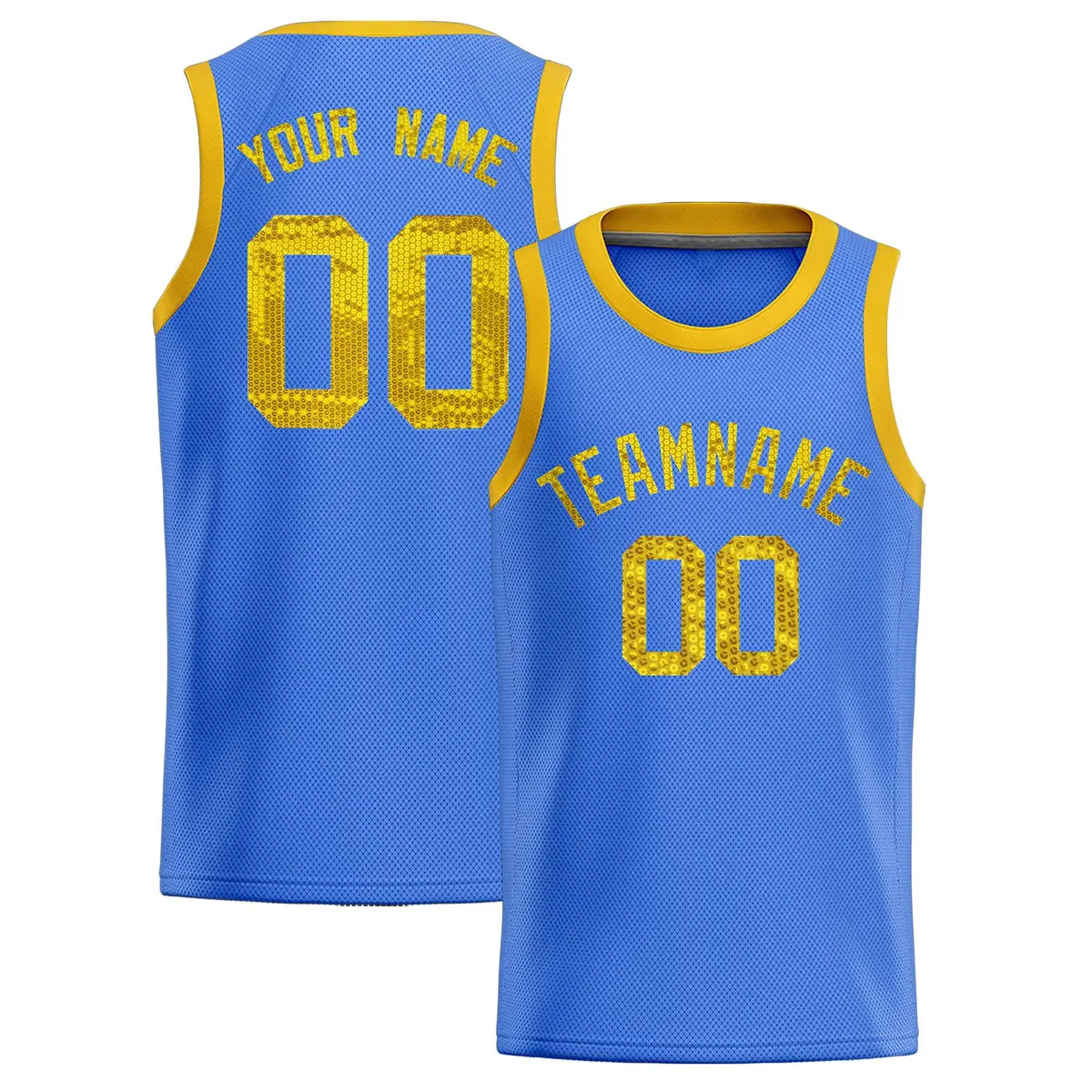 Powder Blue Sequined Trim Athletic Basketball Jersey
