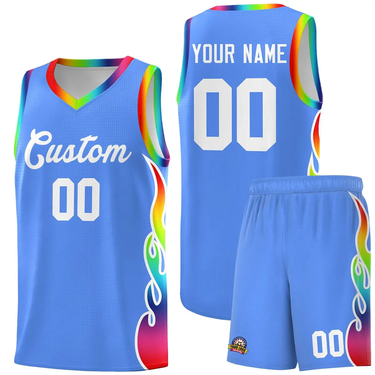Powder Blue Side Flame Basketball Jersey for Teams