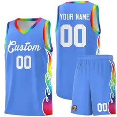 Powder Blue Side Flame Basketball Jersey for Teams