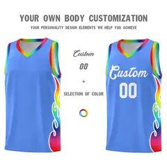 Powder Blue Side Flame Basketball Jersey for Teams 3
