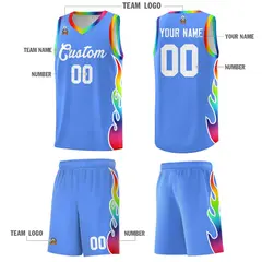 Powder Blue Side Flame Basketball Jersey for Teams 5