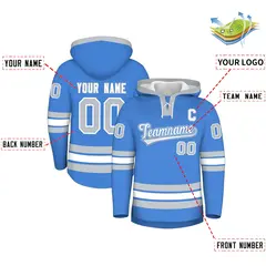Powder Blue Silver Lace-Up Neck Classic Hockey Hoodie 2