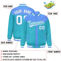 Powder Blue Sky Blue Varsity Baseball Color Block Bomber Jacket 2