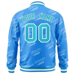Powder Blue Sky Blue-White Letter Full-Zip Varsity Bomber Jacket 4