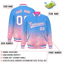 Powder Blue Sparkle-Effect Varsity Letterman Baseball Jacket 2