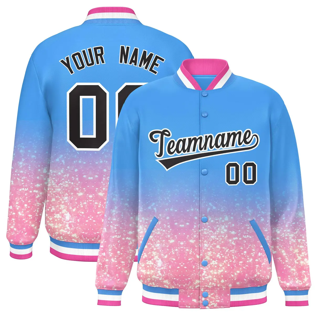 Powder Blue Sparkle-Effect Varsity Letterman Baseball Jacket