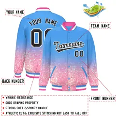 Powder Blue Sparkle-Effect Varsity Letterman Baseball Jacket 2