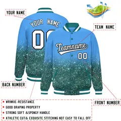 Powder Blue Sparkle-Effect Varsity Letterman Baseball Jacket 2