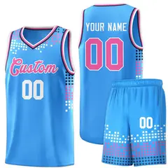 Powder Blue Square Grid Graffiti Basketball Jersey 1