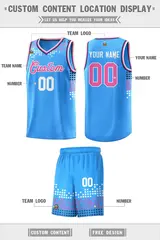 Powder Blue Square Grid Graffiti Basketball Jersey 2