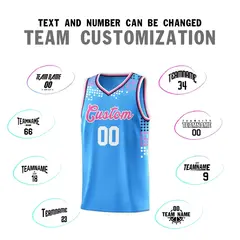 Powder Blue Square Grid Graffiti Basketball Jersey 3