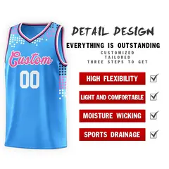 Powder Blue Square Grid Graffiti Basketball Jersey 4