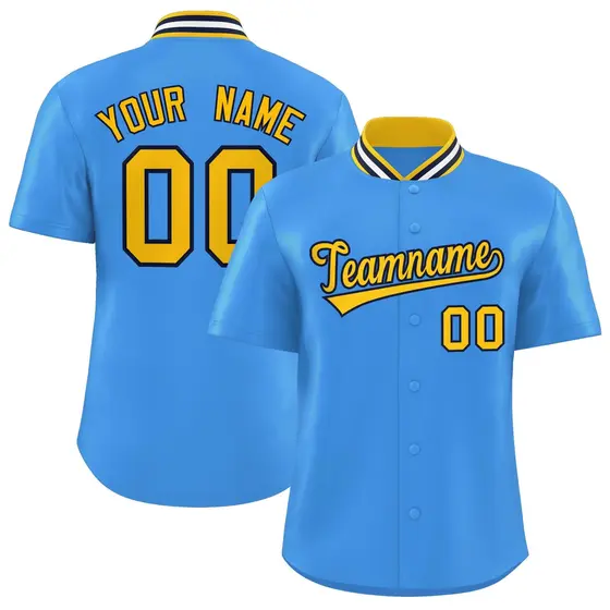 Powder Blue Stand Collar Classic Baseball Jersey