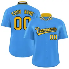 Powder Blue Stand Collar Classic Baseball Jersey 1