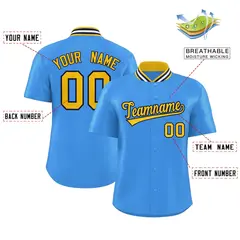 Powder Blue Stand Collar Classic Baseball Jersey 2