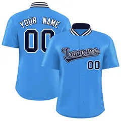 Powder Blue Stand Collar Classic Baseball Jersey 1