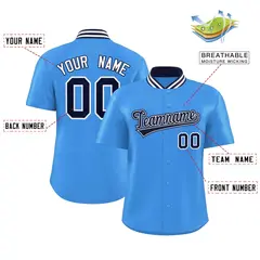 Powder Blue Stand Collar Classic Baseball Jersey 2