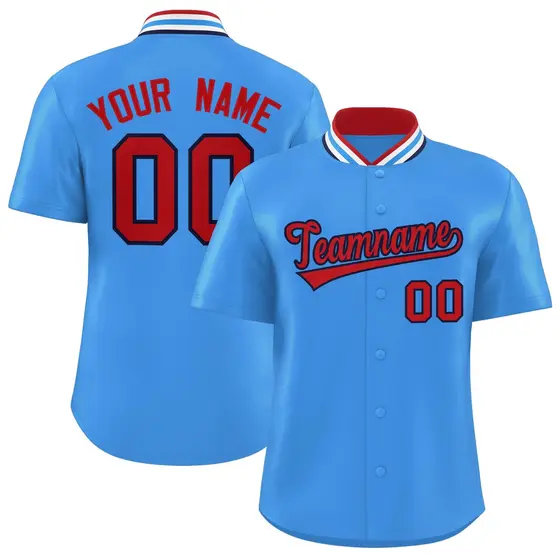 Powder Blue Stand Collar Classic Baseball Jersey