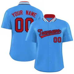 Powder Blue Stand Collar Classic Baseball Jersey 1