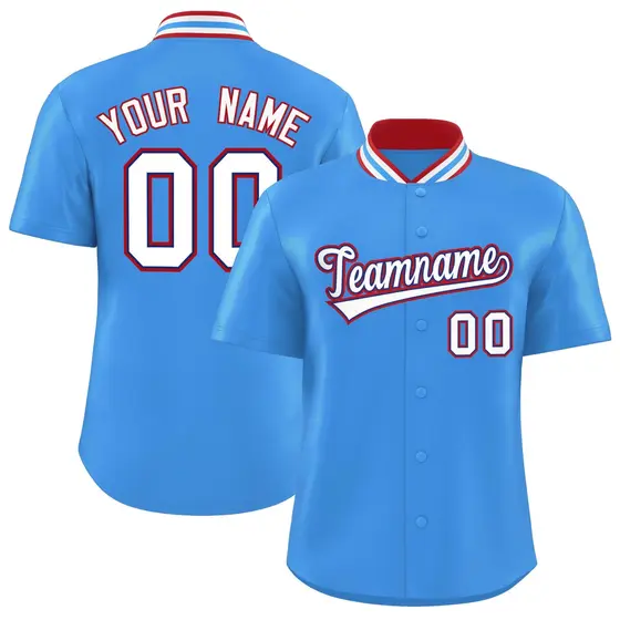 Powder Blue Stand Collar Classic Baseball Jersey