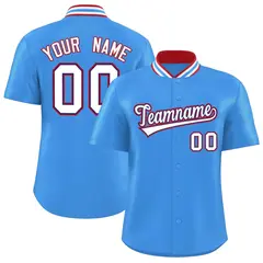 Powder Blue Stand Collar Classic Baseball Jersey 1